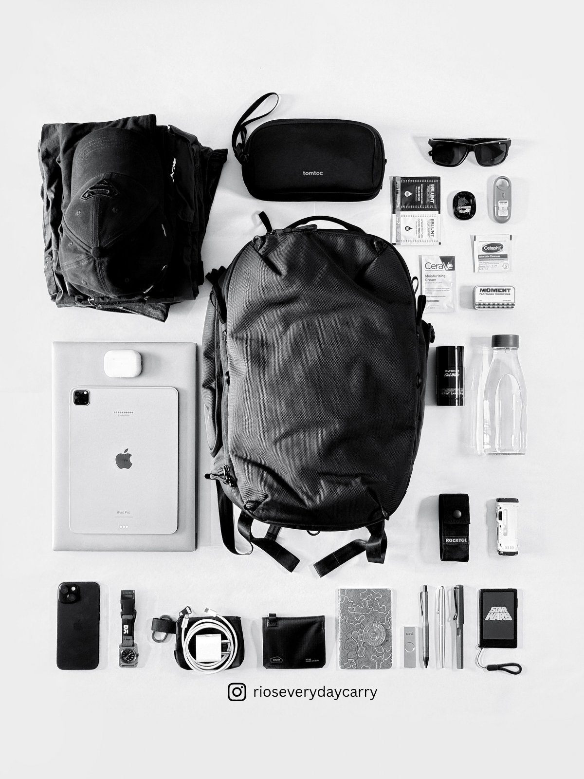 An overhead layout of Daily Dash and the everyday items it carries