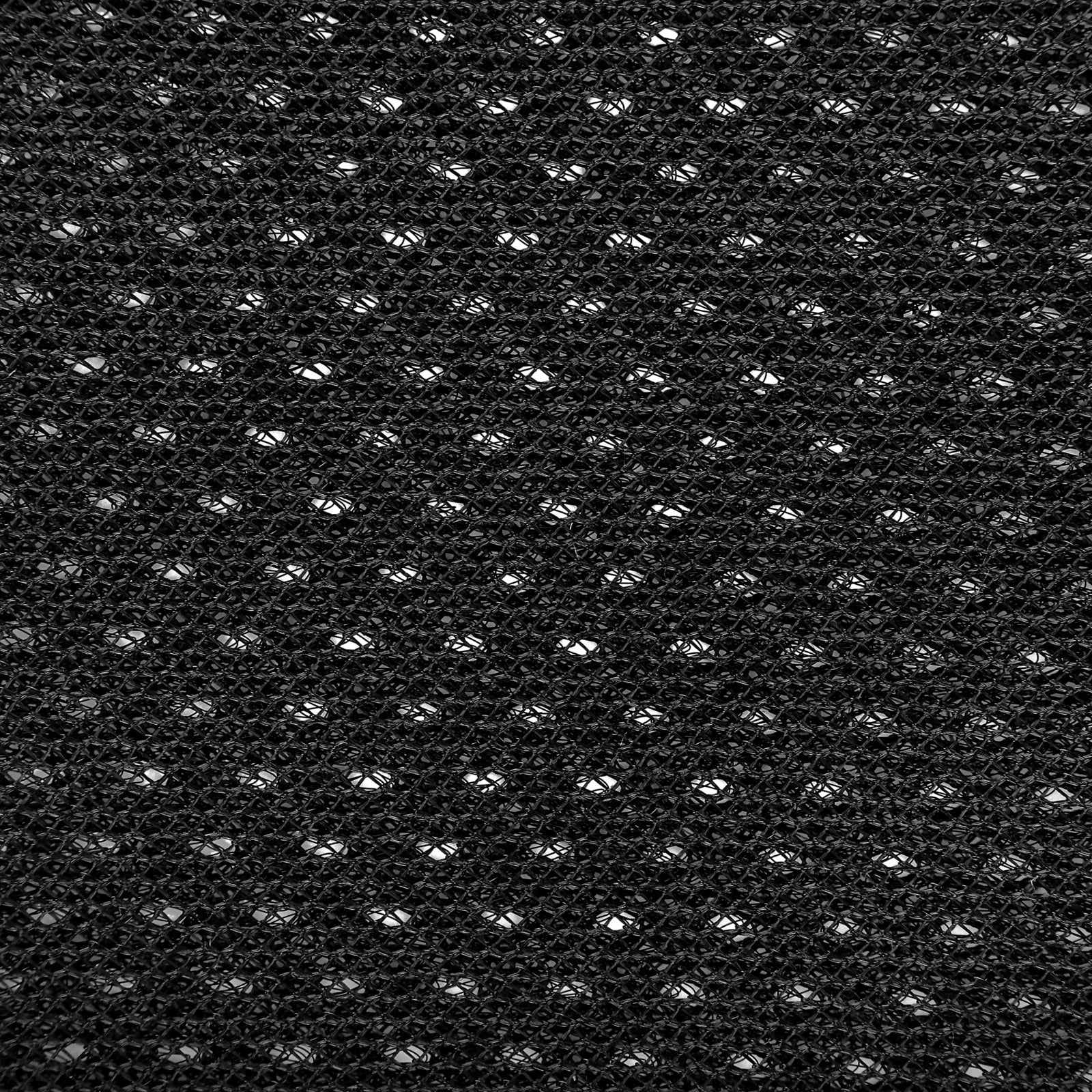 Close-up photograph of black spacer mesh with its open, layered structure