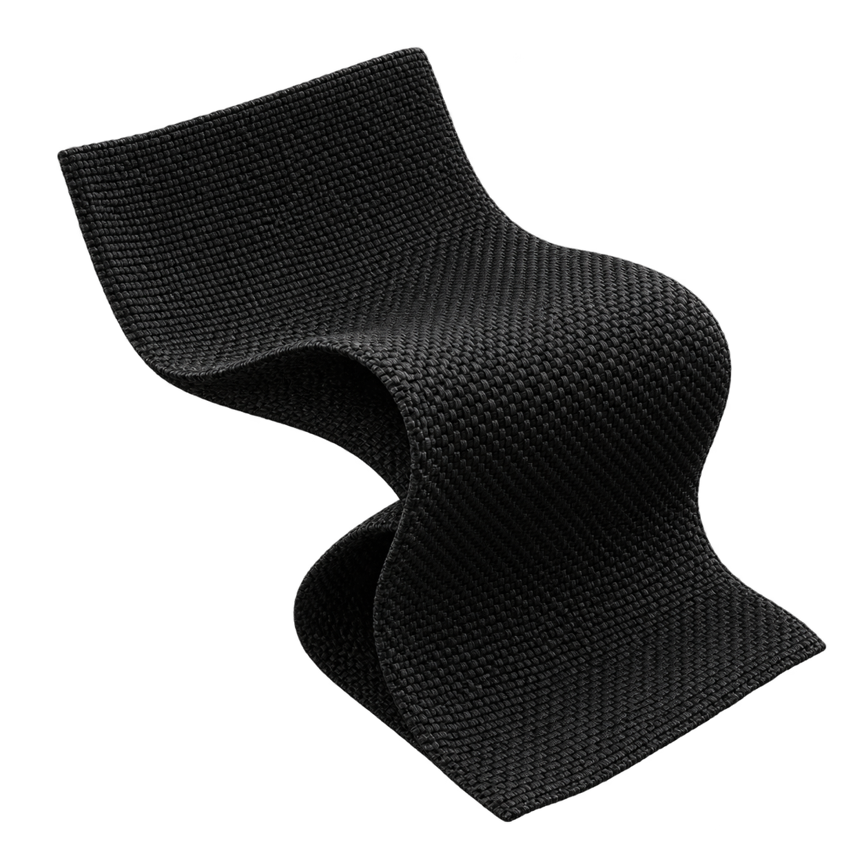 Sculptural study of black woven fabric, folded to reveal its texture
