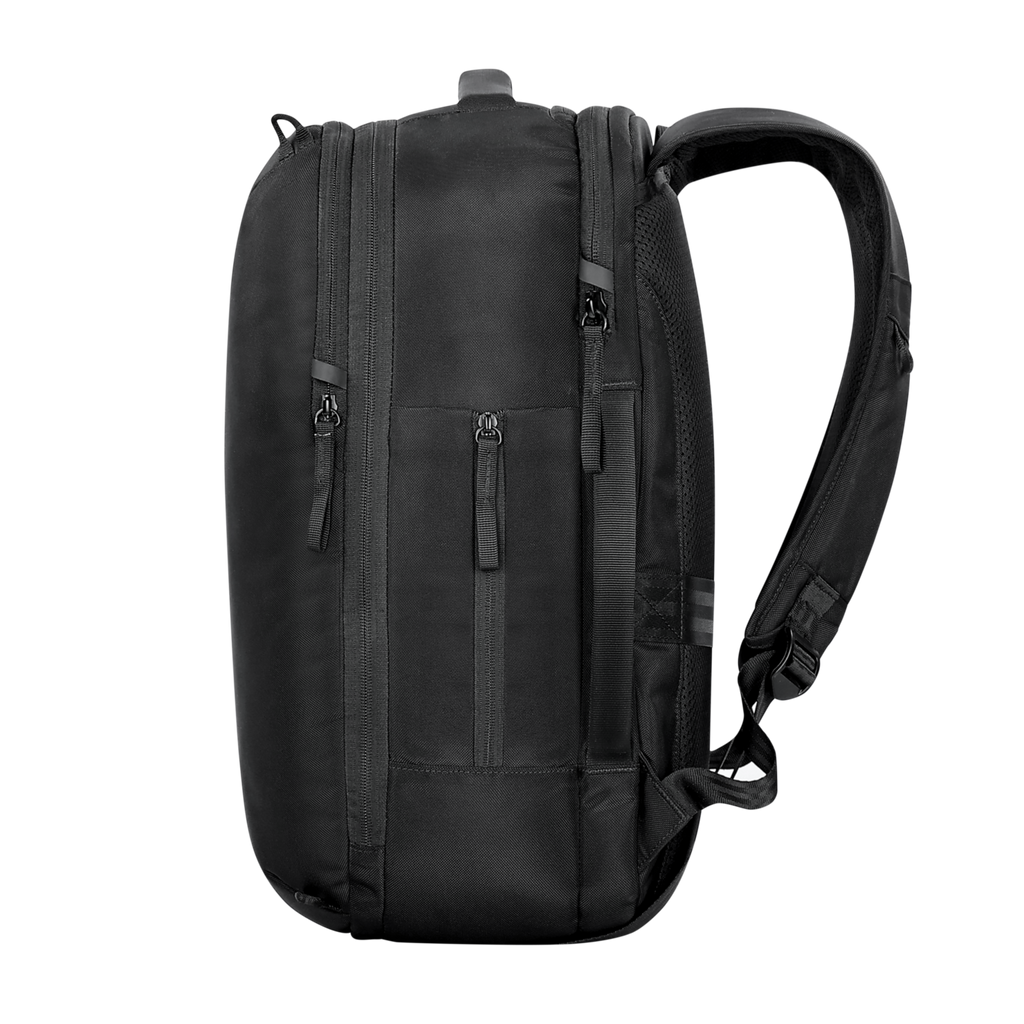 Black backpack on a white background