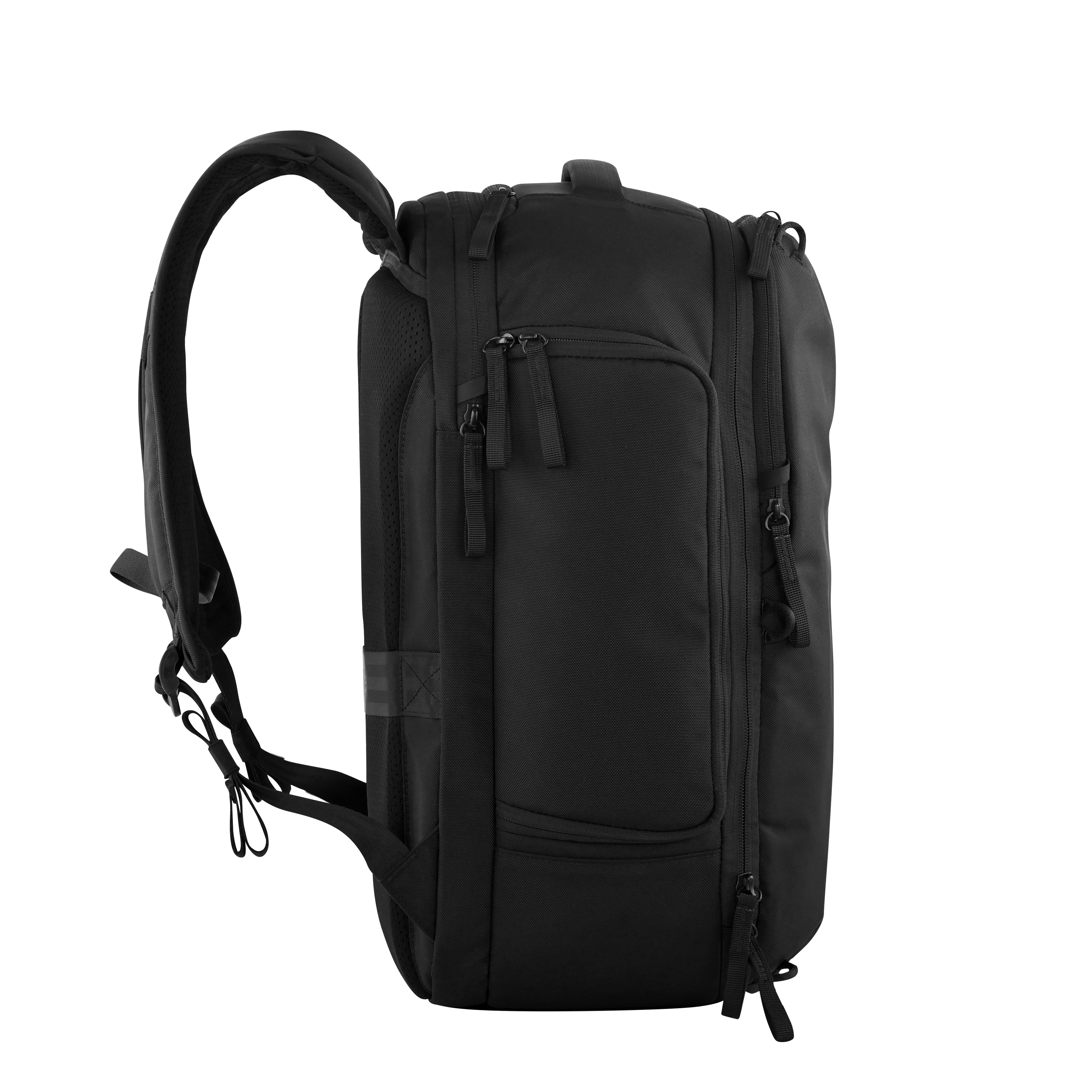 Black backpack on a white background